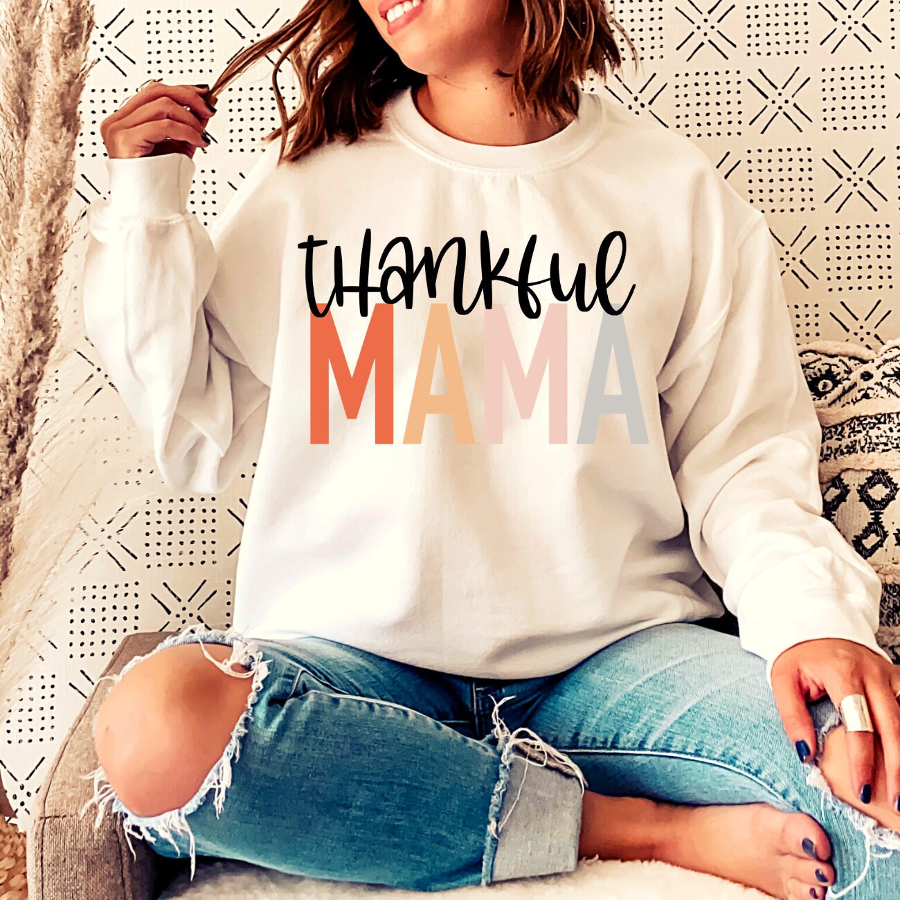 Thankful Mama Sweater Blessed Mama Thankful Mama Shirt Gift for Mom Thanksgiving Shirt Women Thankful Tshirt Pumpkin Shirt Holiday Sweater