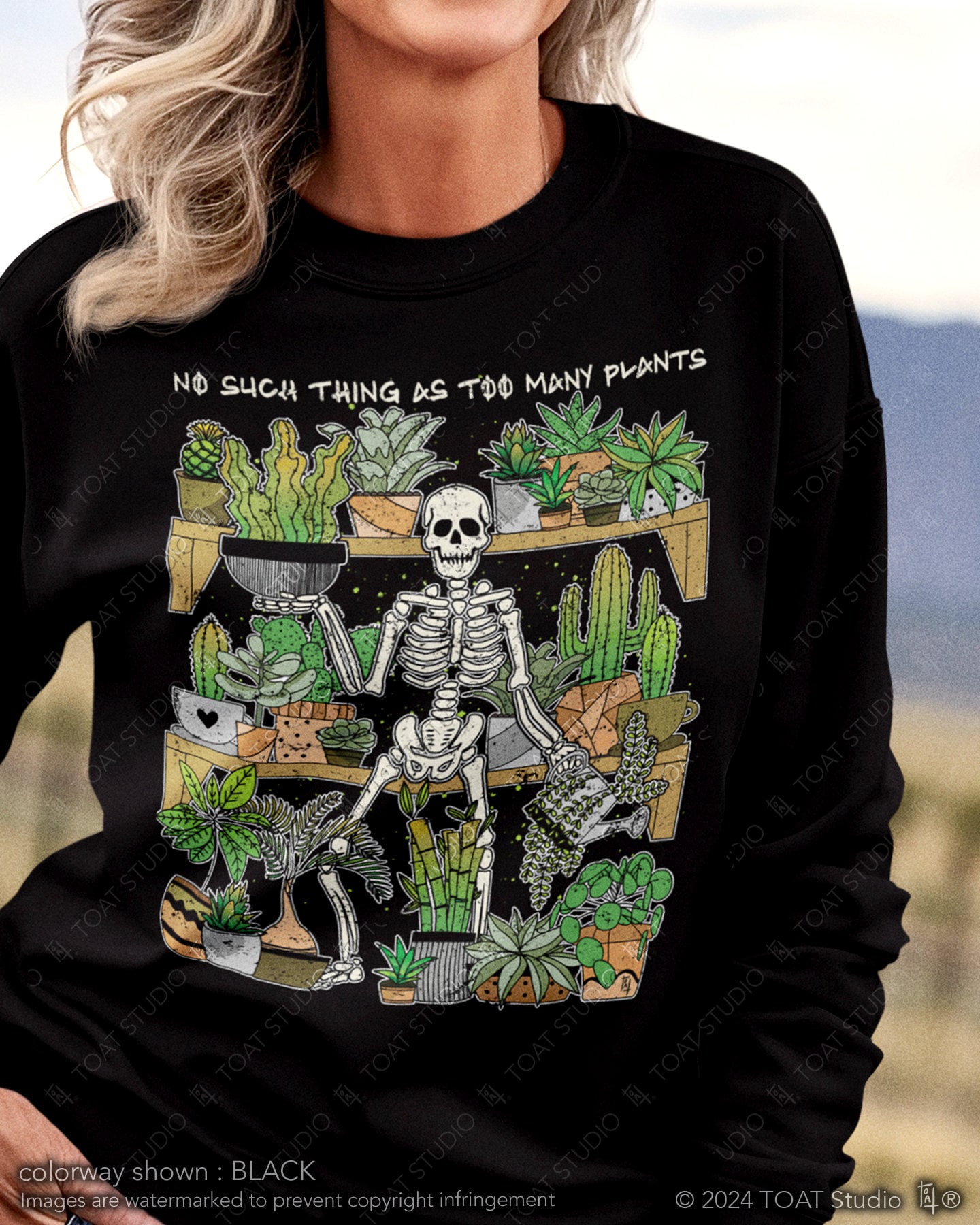 Too Many Plants Skeleton Unisex Crewneck Sweatshirt, Spooky Plant Parent, Skeleton Gardener, Plant Mom, Plant Dad Gift, Plant Collector